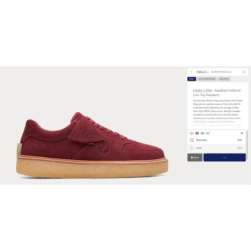 Clarks x Kith Sandford Oxblood Low Suede Sneakers 10.5 Burgundy Mens Crepe‎ Sole